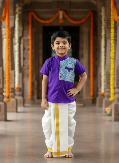 Voilet Blue Kurta Shirt & Vesti Set